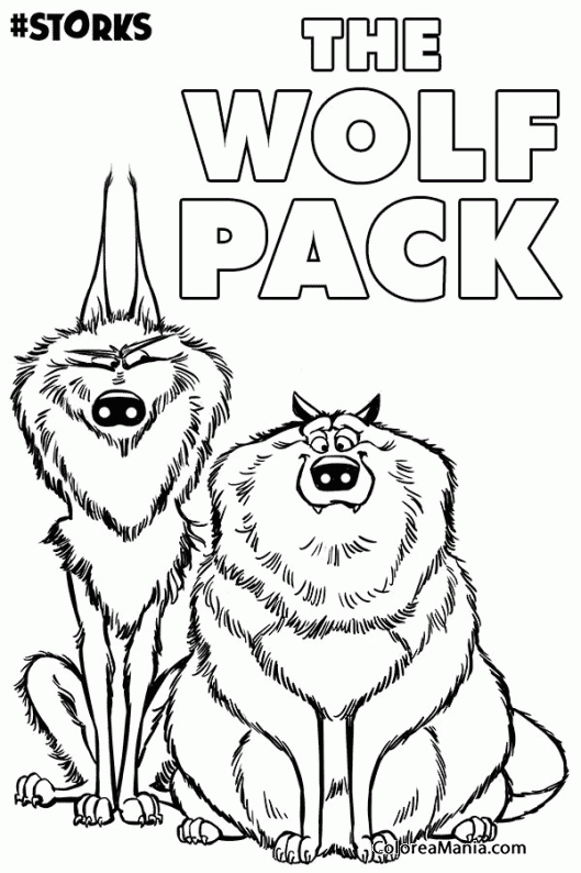 Colorear Manada de lobos (Cigüeñas), dibujo para colorear gratis