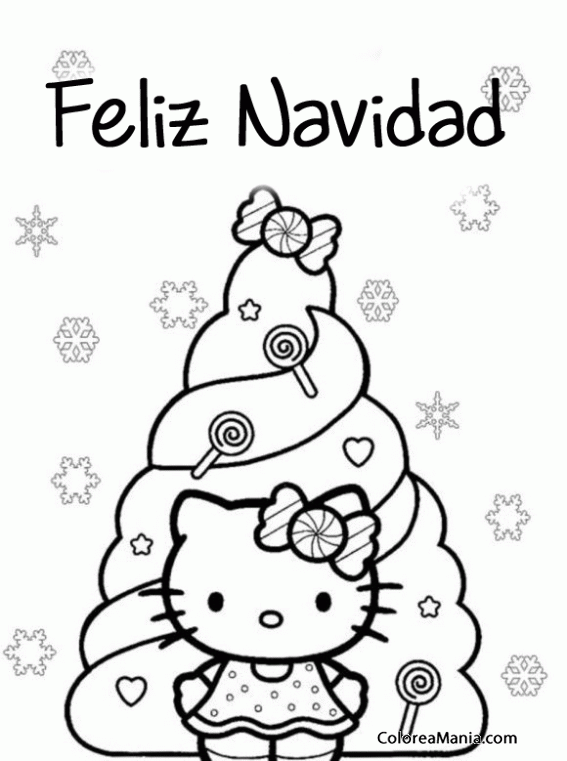 Colorear Feliz Navidad con Hello Kitty