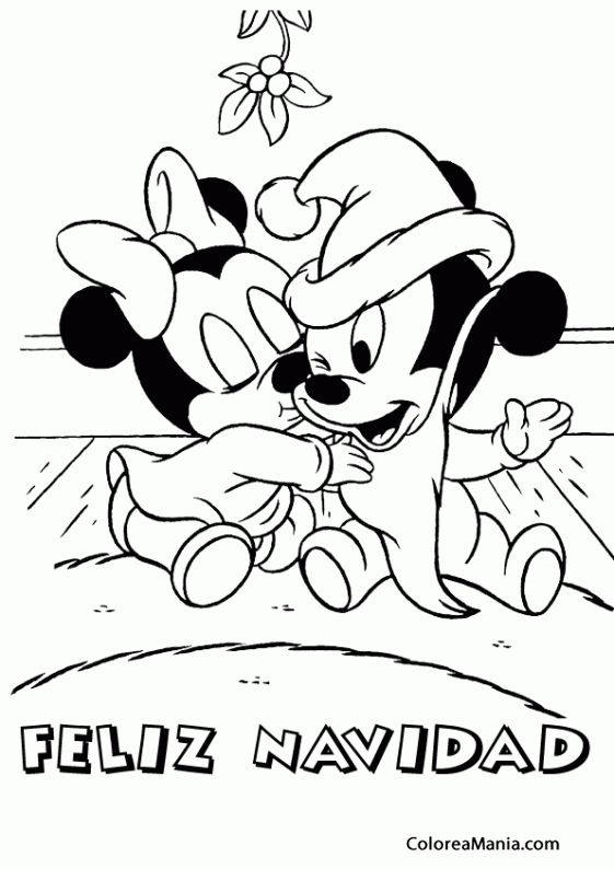 Colorear Feliz Navidad con Mickey y Minnie