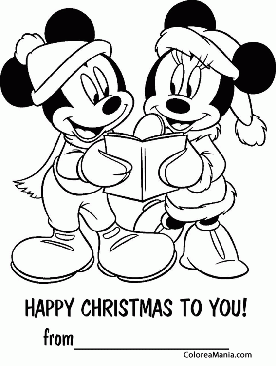 Colorear Happy Christmas to you con Mickey y Minnie