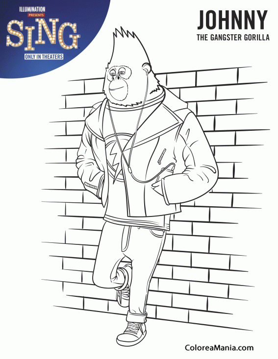 Colorear Jonny - Ganster gorila (Canta), dibujo para colorear gratis Colorear Jonny - Ganster gorila (Canta), dibujo para colorear gratis