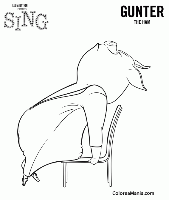 Colorear Gunter de ¡Canta! (Canta), dibujo para colorear gratis Colorear Gunter de ¡Canta! (Canta), dibujo para colorear gratis
