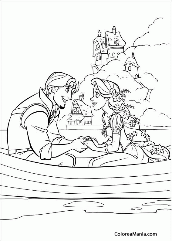 Colorear Rapunzel y Flynn enamorados