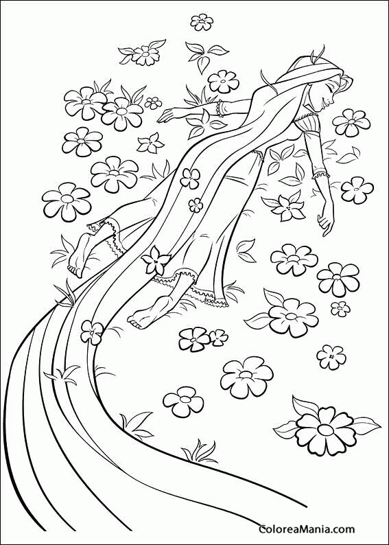 Colorear Rapunzel con flores (Enredados - Rapunzel), dibujo para colorear gratis Colorear Rapunzel con flores (Enredados - Rapunzel), dibujo para colorear gratis