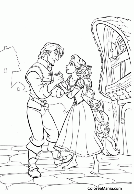 Colorear Rapunzel y Flynn