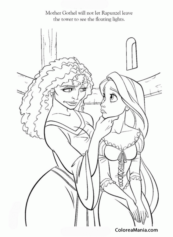 Colorear Madre Gothel y Rapunzel