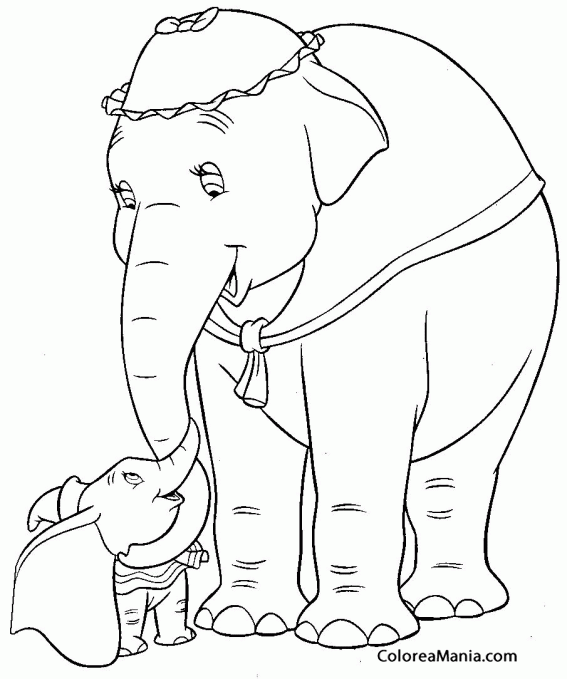 Colorear Dumbo con su mam 2