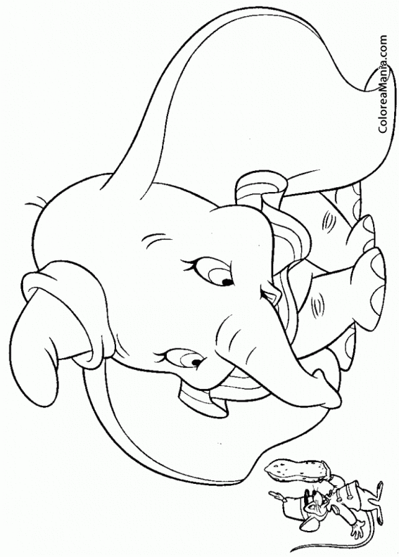 Colorear Dumbo y Timothy con un cacahuete