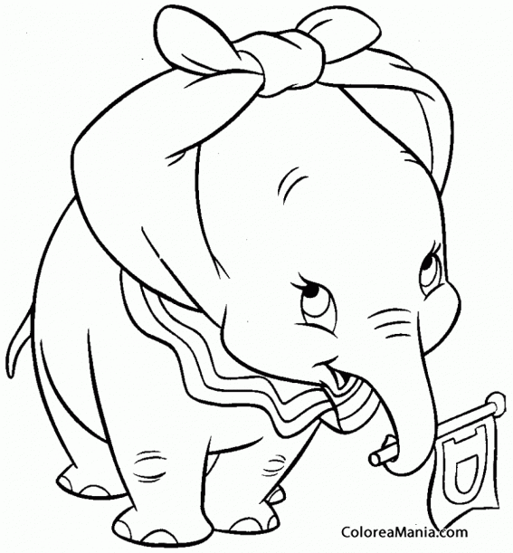 Colorear Dumbo con sus orejas atadas