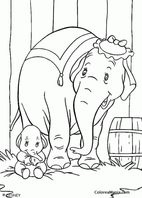 Colorear Mam de Dumbo con su beb