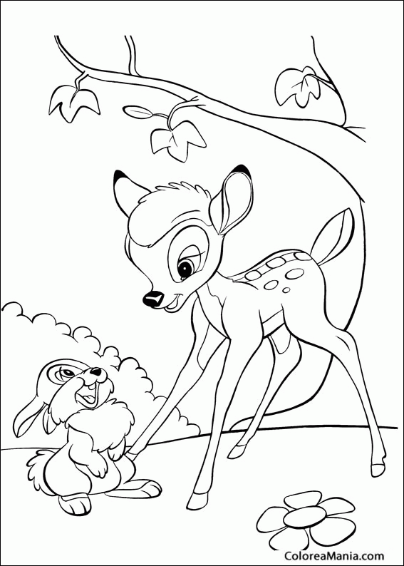 Colorear Bambi y Tambor