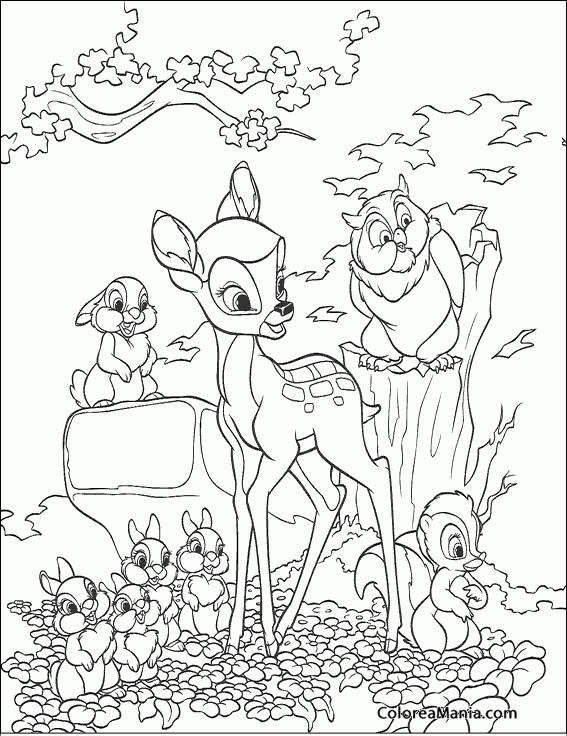 Colorear Bambi en el bosque