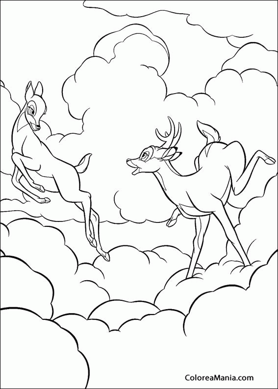 Colorear Bambi en las nuves