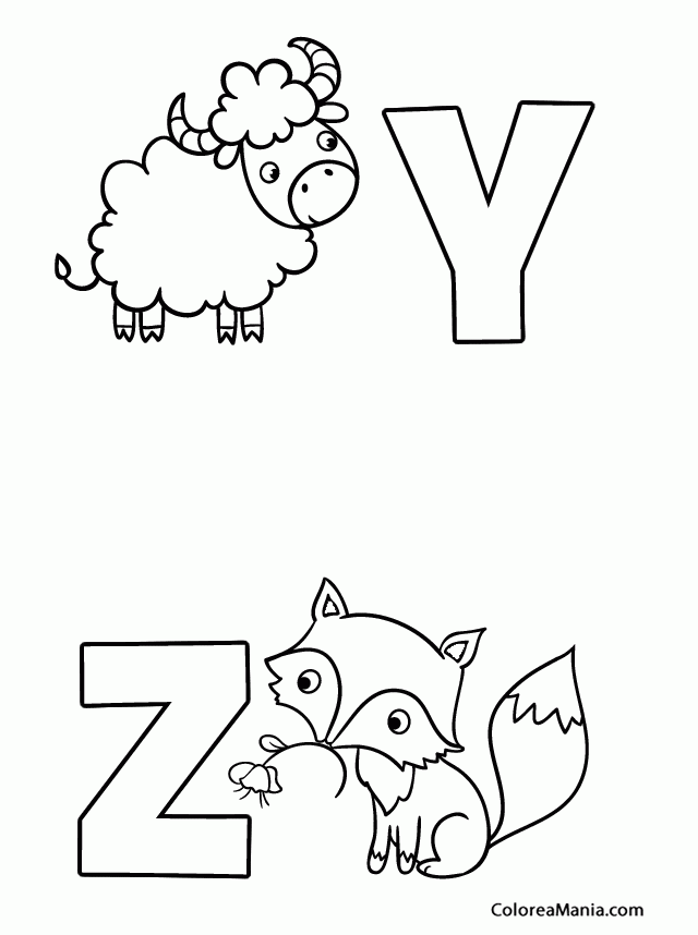 Colorear Abecedario de par en par: Y, Z (Abecedarios), dibujo para colorear  gratis