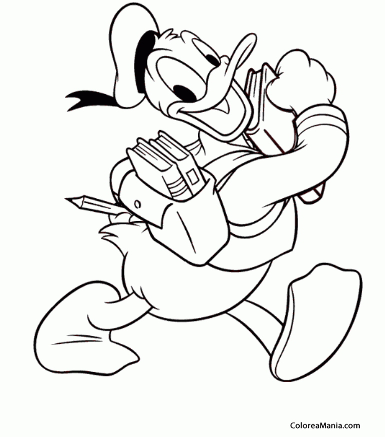Colorear Donald va a la escuela (Clásicos Disney), dibujo para colorear  gratis