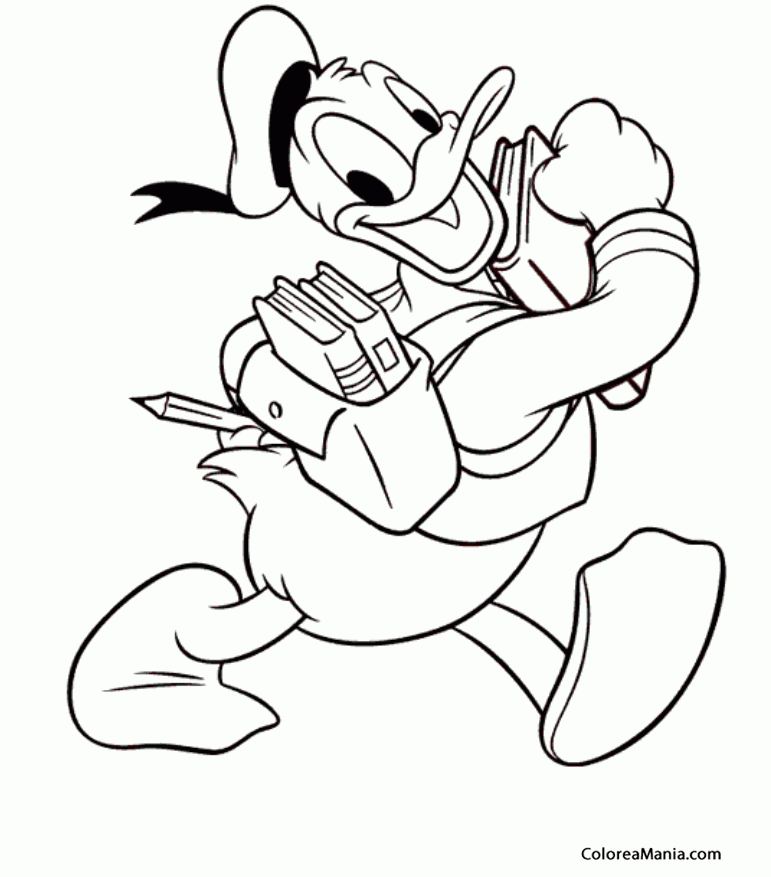 Colorear Donald va a la escuela (Clásicos Disney), dibujo para colorear gratis Colorear Donald va a la escuela (Clásicos Disney), dibujo para colorear gratis