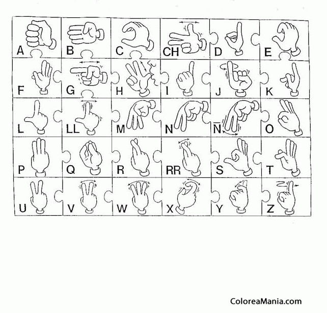 Colorear Abecedario en Lengua de Signos
