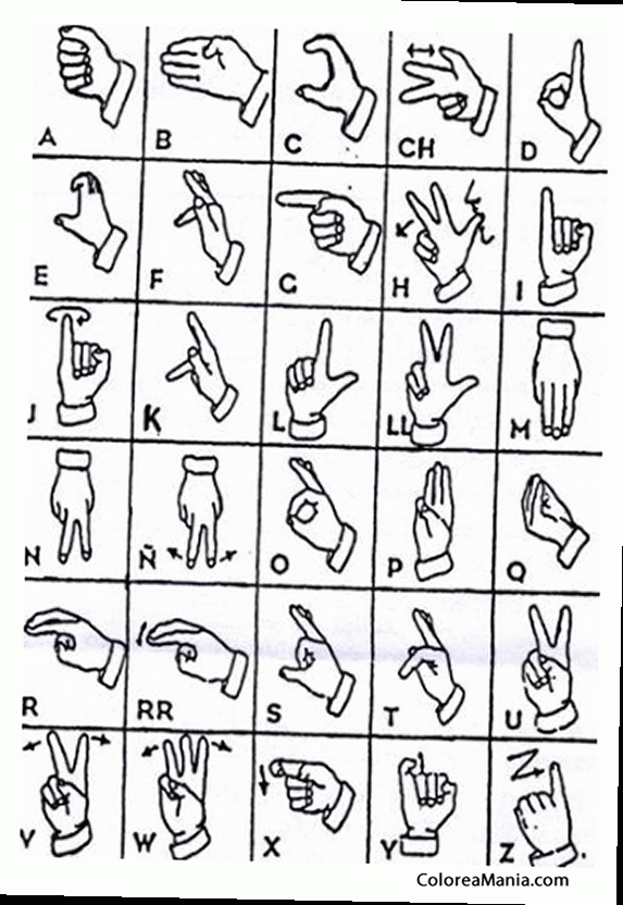 Colorear abecedario de la lengua de signos