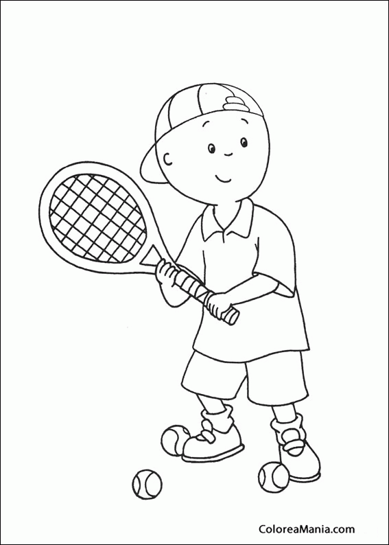 Colorear Caillou jugando a tenis