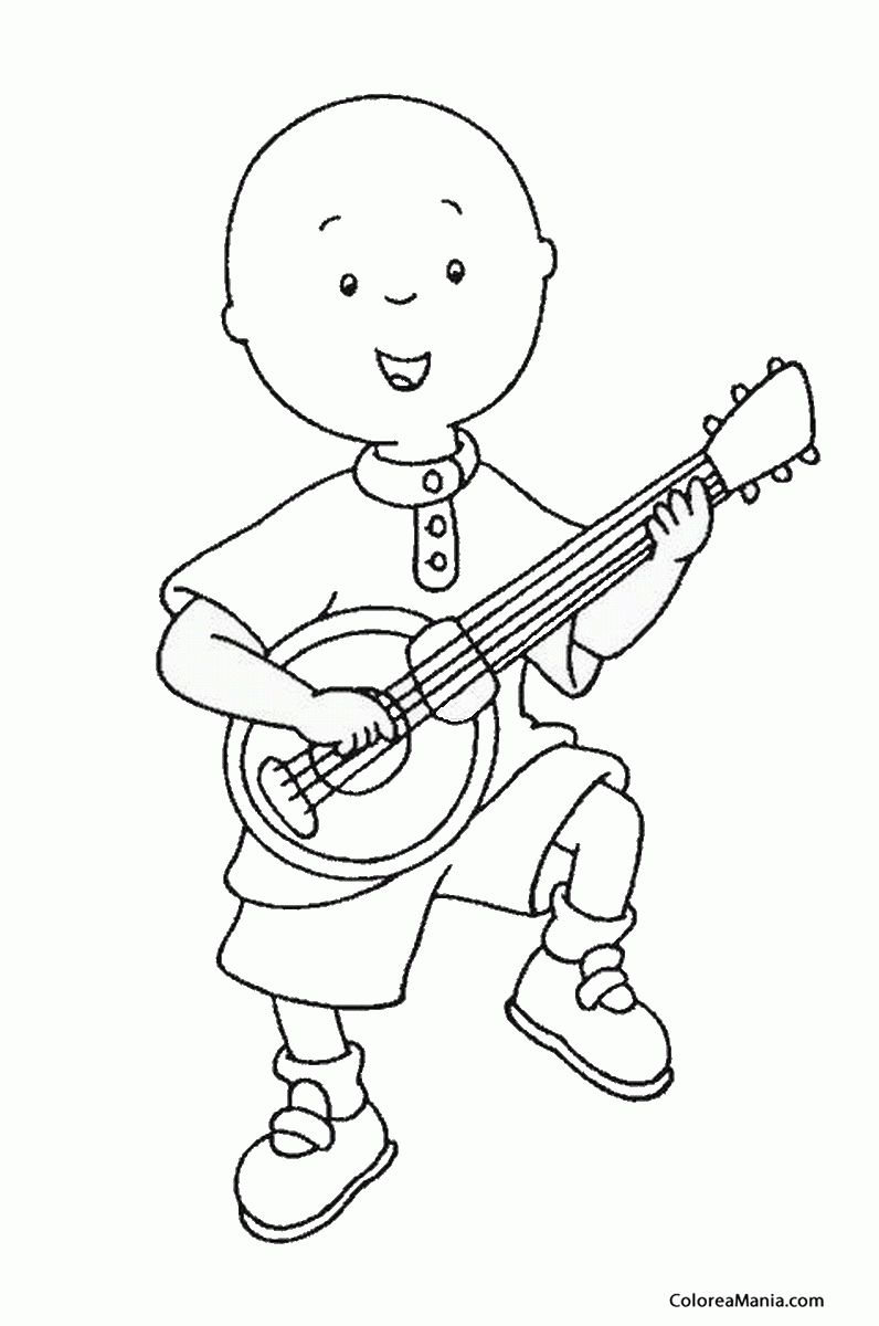 Colorear Caillou tocando la guitarra