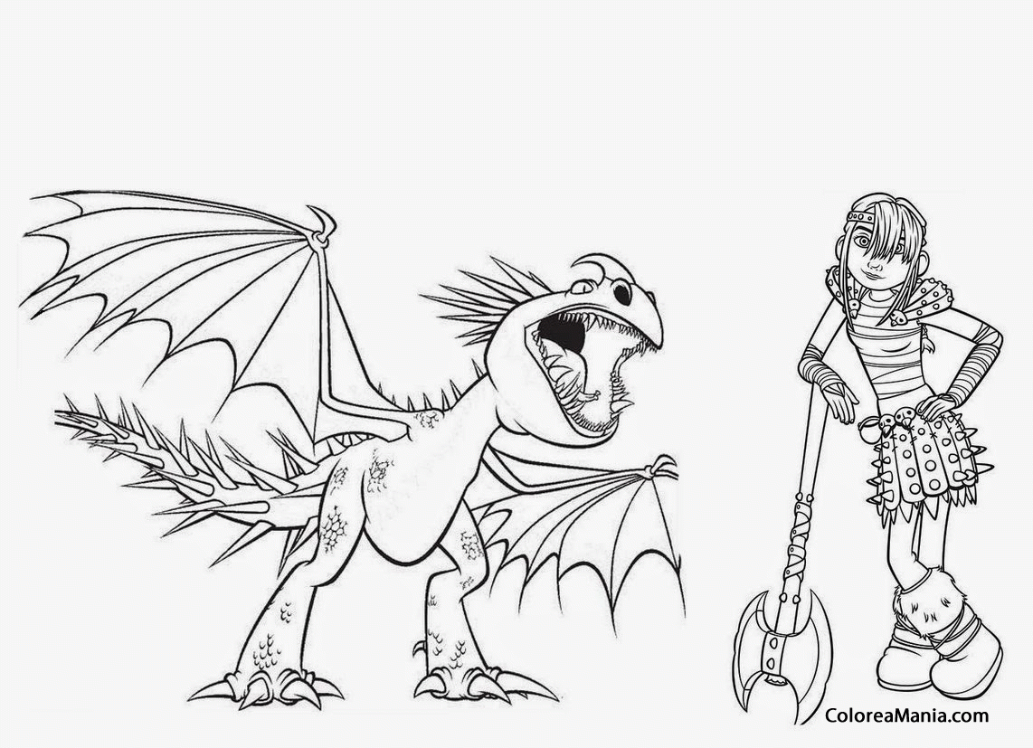 Colorear Astrid con Tormenta, su dragón (Cómo entrenar a tu dragón), dibujo para colorear gratis Colorear Astrid con Tormenta, su dragón (Cómo entrenar a tu dragón), dibujo para colorear gratis