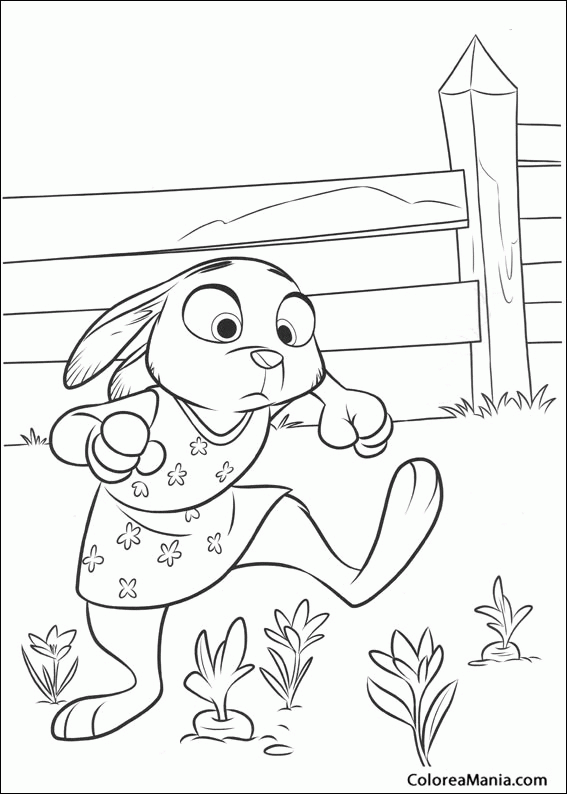 Colorear Judy esquiva una zanahoria