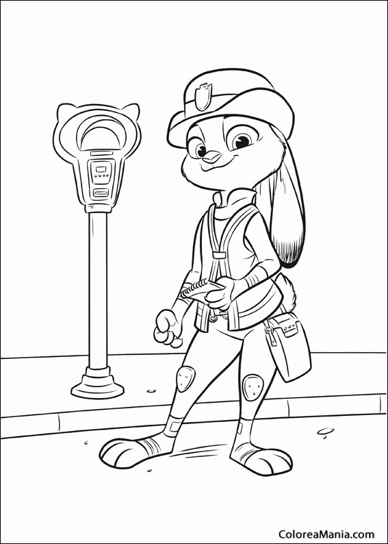 Colorear Judy Hopps ante el parqumetro