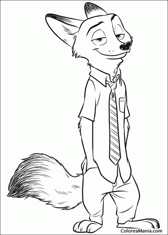 Colorear Nick Wilde con las manos en los bolsillos