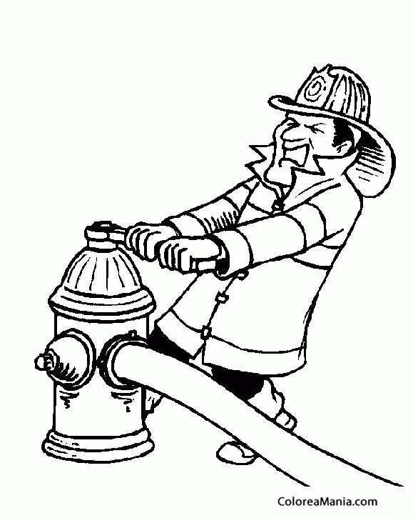 Colorear Bombero abriendo una boca de incendios