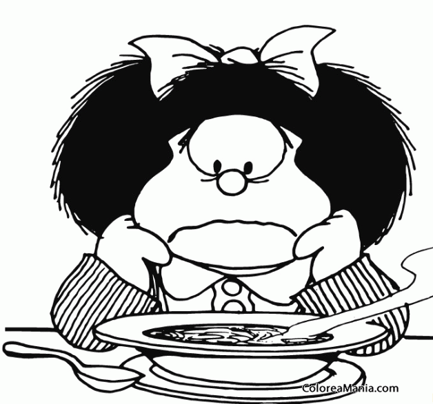 Colorear A Mafalda no le gusta la sopa