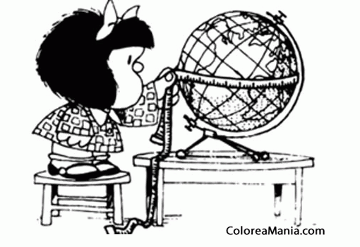 Colorear Mafalda toma las medidas al mundo
