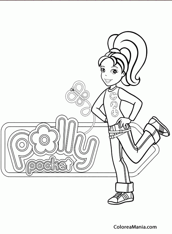 Colorear Polly Pocket ante un rtulo con su nombre