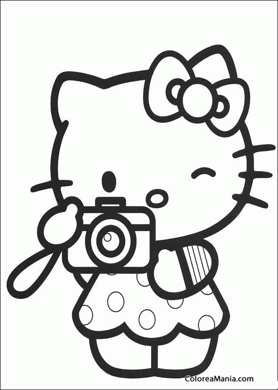 Colorear Hello Kitty con una cámara de fotos (Hello Kitty), dibujo para  colorear gratis