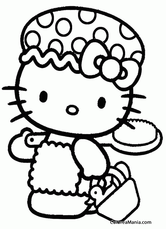 Colorear Hello Kitty se va al bao