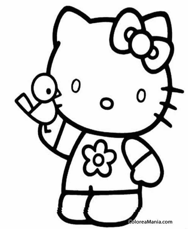 Colorear Hello Kitty con un pajarito
