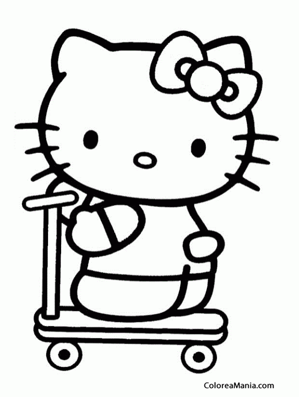 Colorear Hello Kitty va en patinete (Hello Kitty), dibujo para colorear  gratis