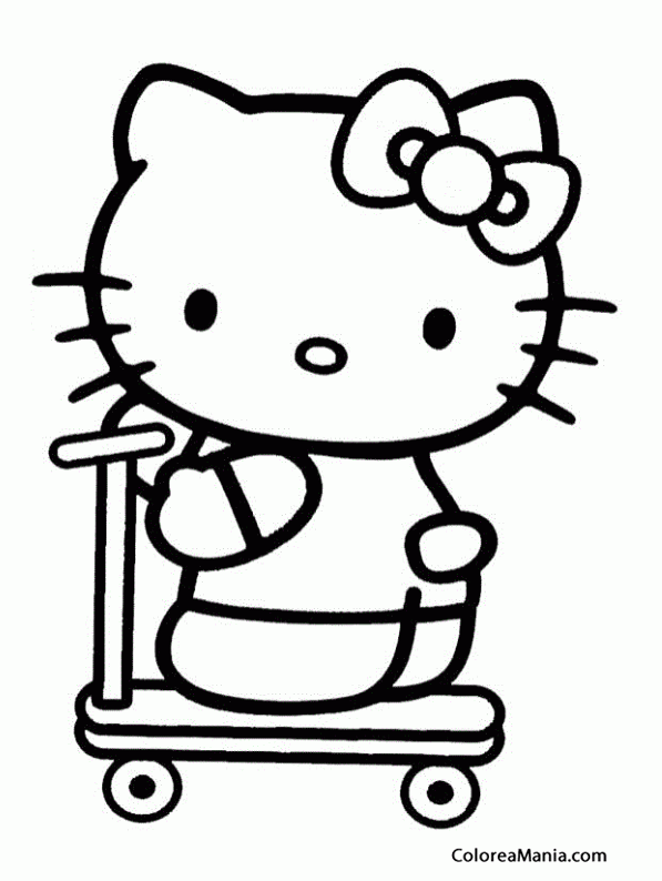 Colorear Hello Kitty va en patinete (Hello Kitty), dibujo para colorear gratis Colorear Hello Kitty va en patinete (Hello Kitty), dibujo para colorear gratis