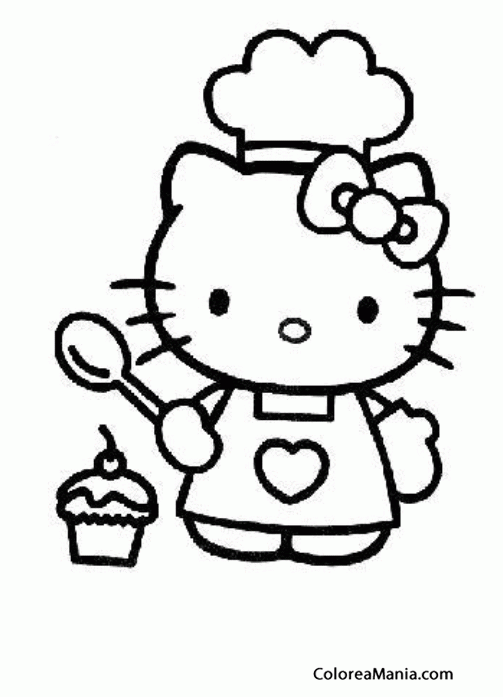 Colorear Hello Kitty va a cocinar (Hello Kitty), dibujo para colorear gratis