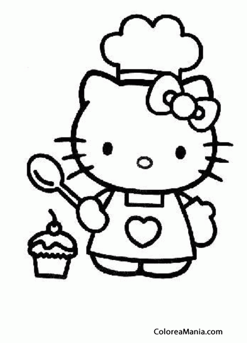 Colorear Hello Kitty va a cocinar