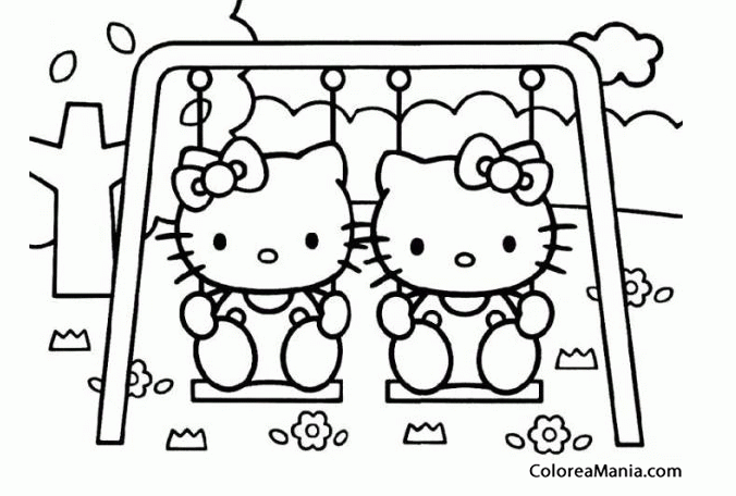 Colorear Hello Kitty en los columpios