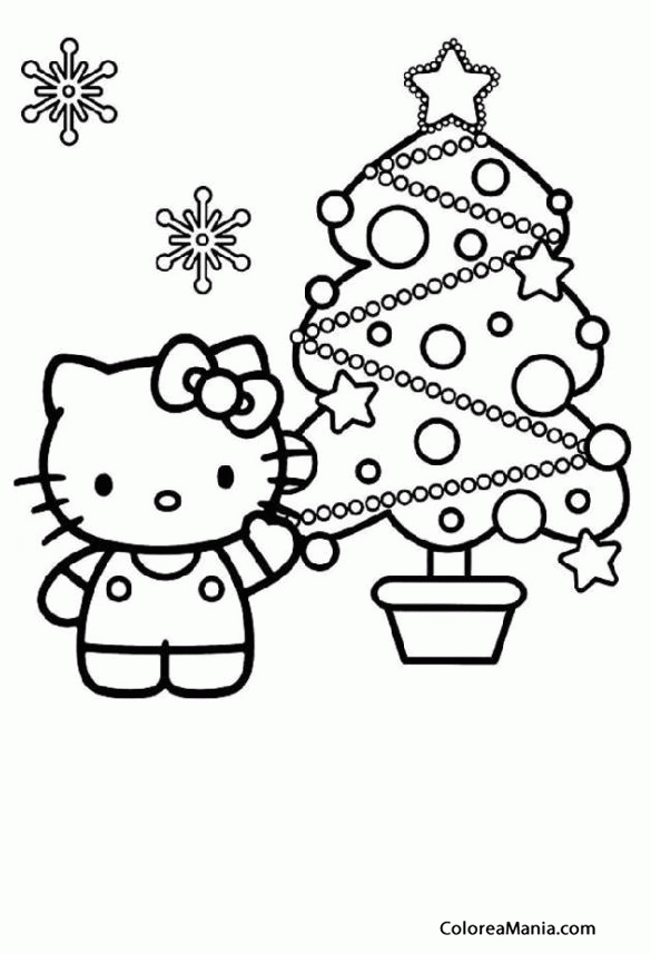 Colorear Hello Kitty con rbol de Navidad