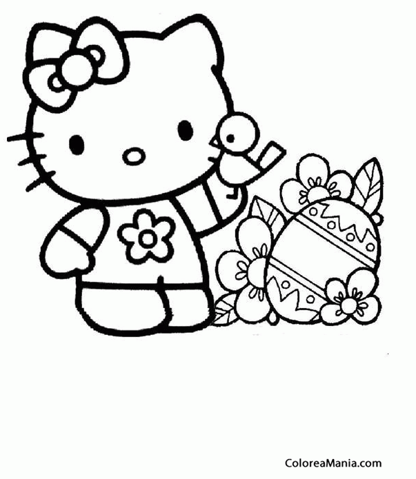 Colorear Hello Kitty con huevos de Pascua