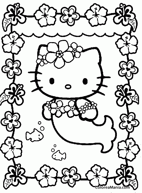 Colorear Hello Kitty de sirena