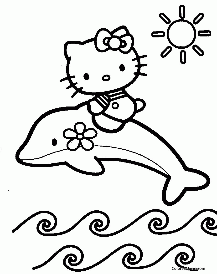 Colorear Hello Kitty Cabalga Un Delfin Hello Kitty Dibujo Para