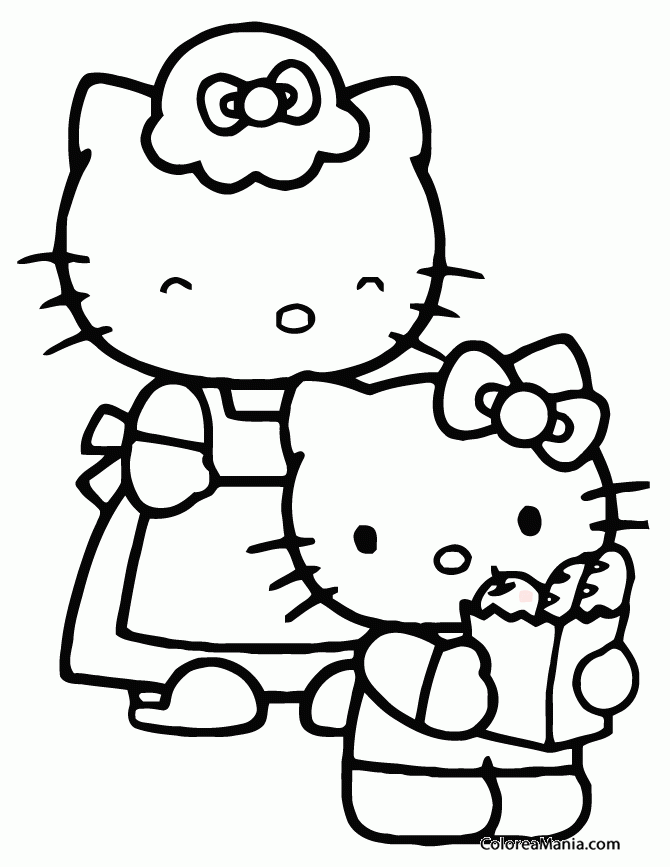 Colorear Hello Kitty y su mam