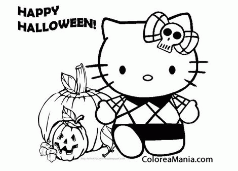 Colorear Hello Kitty, Feliz Halloween