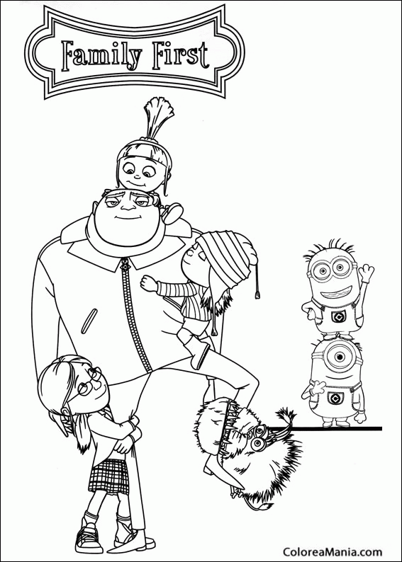 Colorear La familia primero (Minions), dibujo para colorear gratis Colorear La familia primero (Minions), dibujo para colorear gratis