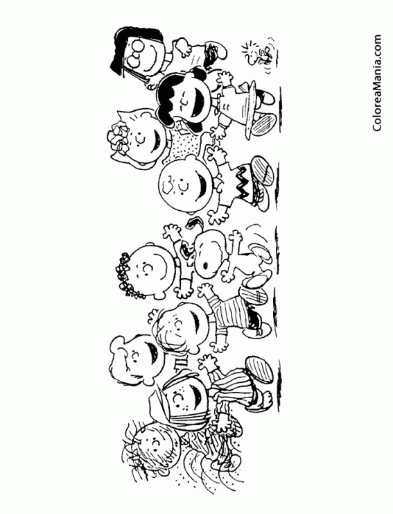 Colorear Snoopy y Charlie con sus amigos