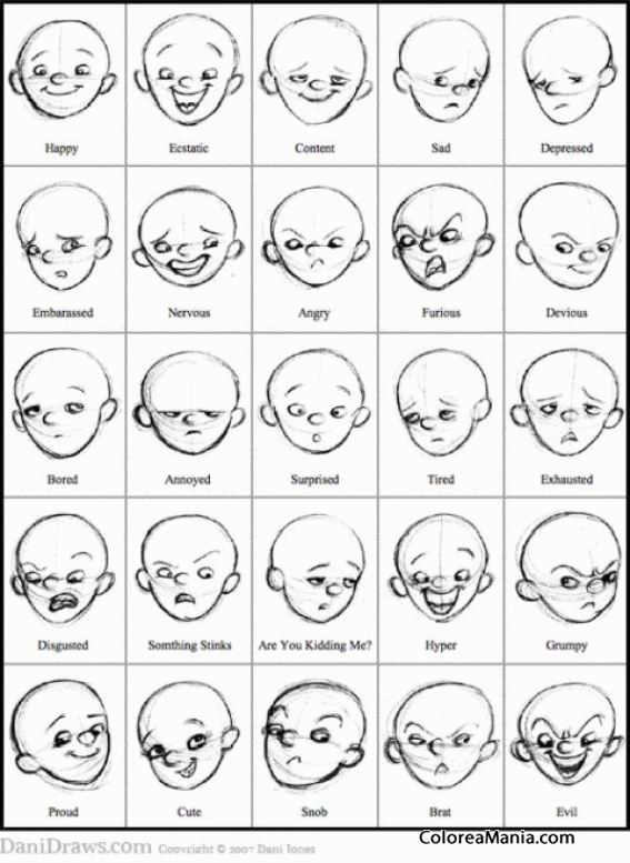 Colorear Expresiones faciales en ingls