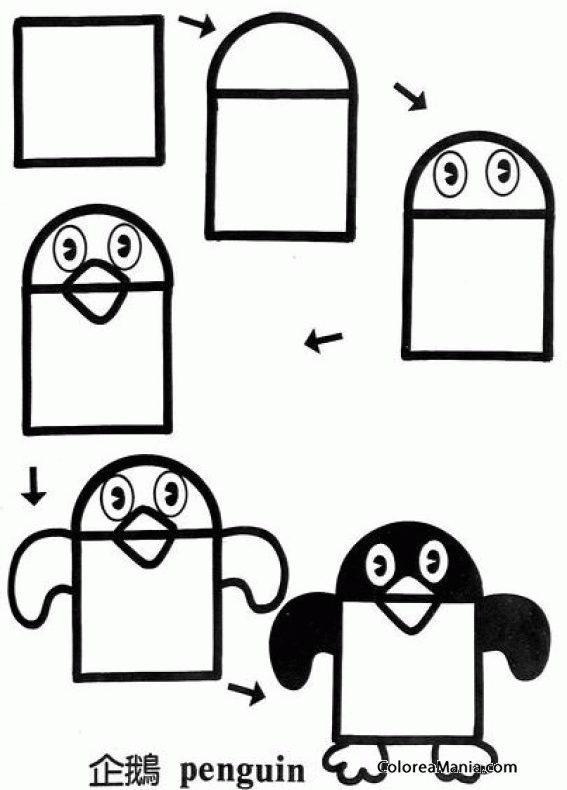 Colorear Dibujar Pingüino fácil (Cómo dibujar animales), dibujo para  colorear gratis